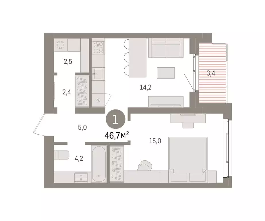 1-комнатная квартира: Екатеринбург, Торфяной переулок, 10 (46.7 м) - Фото 1