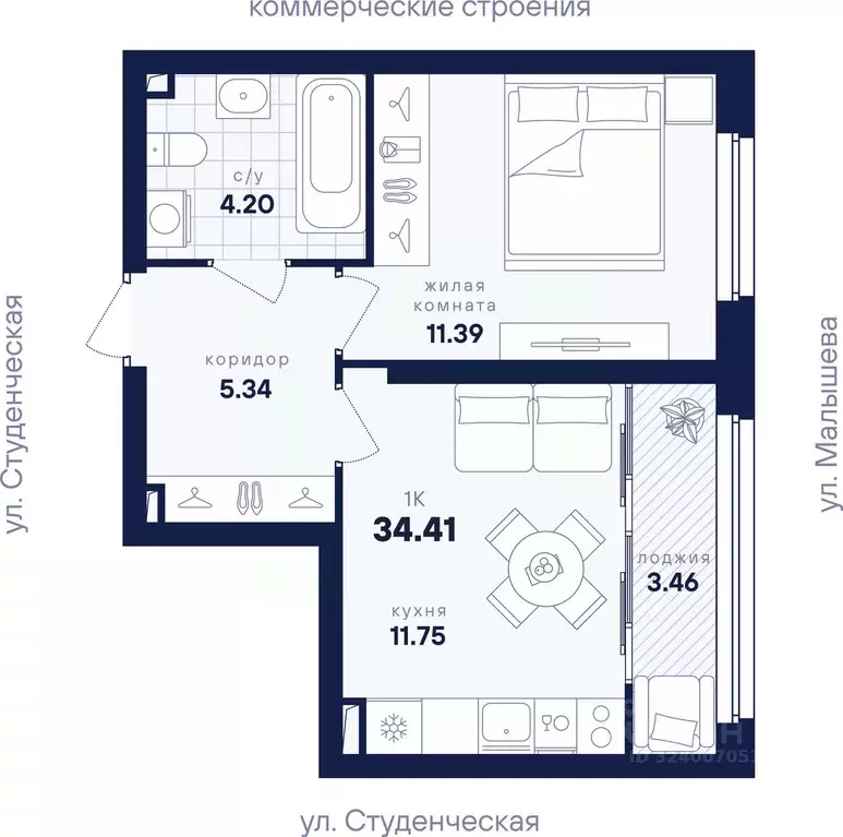 1-к кв. Свердловская область, Екатеринбург ул. Малышева, 145/4 (34.41 ... - Фото 2
