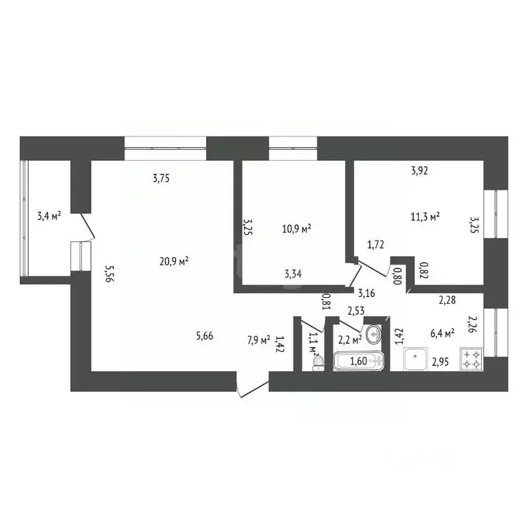 3-к кв. Башкортостан, Уфа ул. Рихарда Зорге, 10 (63.0 м) - Фото 1