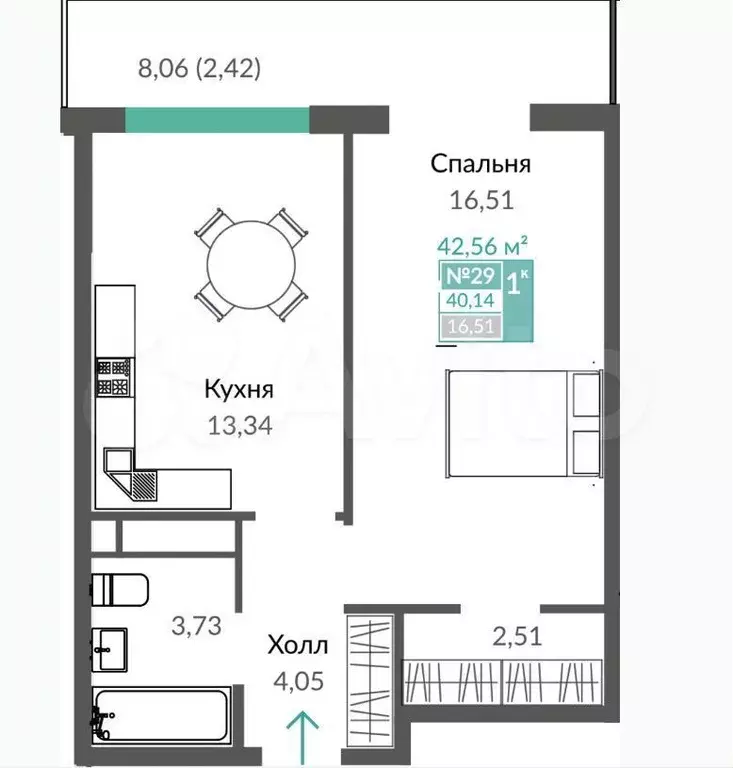 1-к. квартира, 48,2 м, 5/12 эт. - Фото 1
