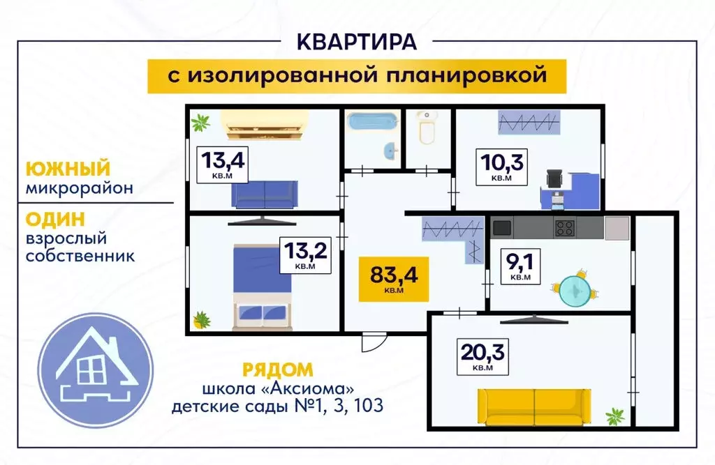 4-комнатная квартира: Каменск-Уральский, Комсомольский бульвар, 39 (83 ... - Фото 0
