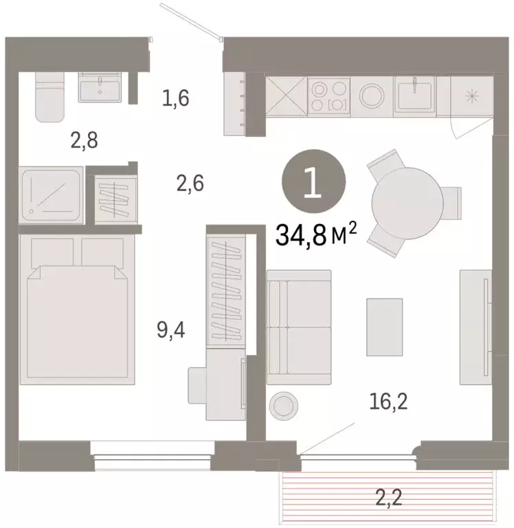 1-комнатная квартира: Новосибирский район, рабочий посёлок Краснообск, ... - Фото 2