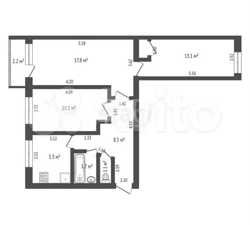 3-к. квартира, 58 м, 5/5 эт. - Фото 0