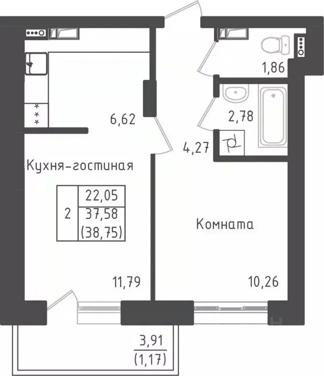 1-к кв. Московская область, Дмитровский муниципальный округ, д. Рыбаки ... - Фото 1