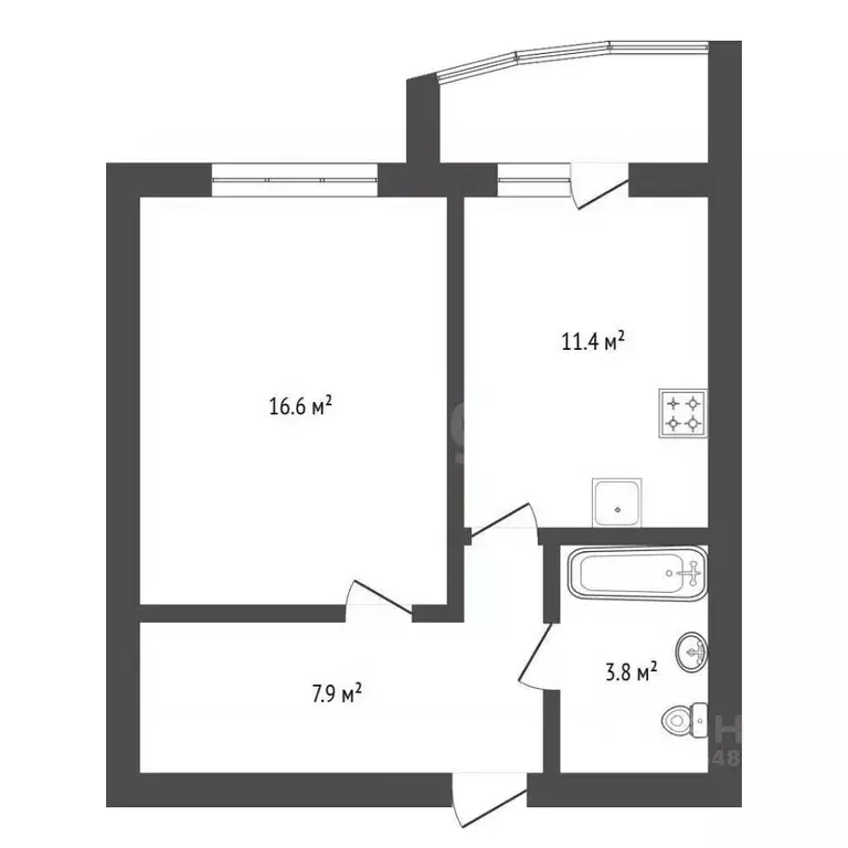 1-к кв. Амурская область, Благовещенск Заводская ул., 2/4 (42.3 м) - Фото 2