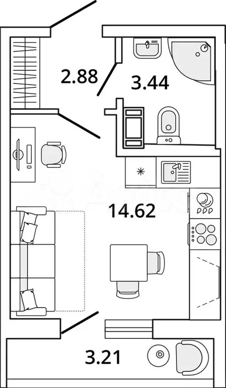 Квартира-студия, 22,6 м, 11/19 эт. - Фото 1