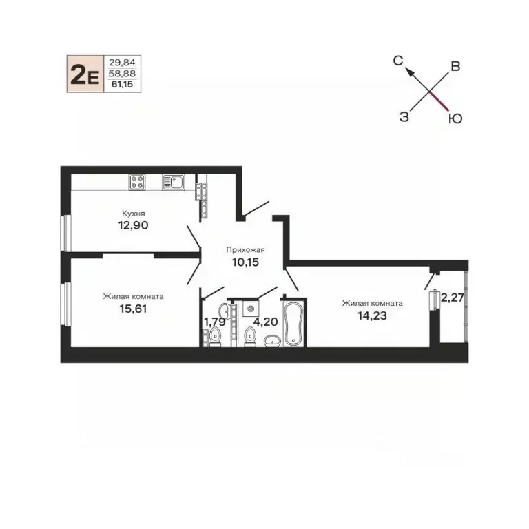 2-к кв. Свердловская область, Екатеринбург ул. Очеретина, 16 (61.15 м) - Фото 1