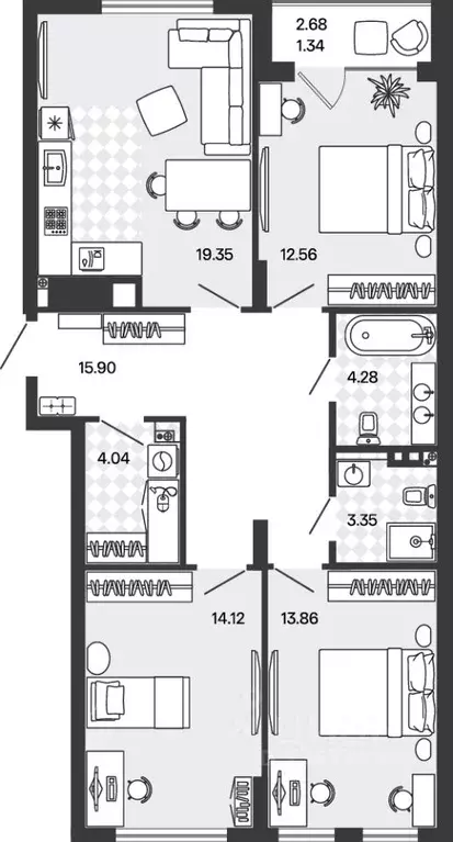 3-к кв. Калининградская область, Гурьевский муниципальный округ, пос. ... - Фото 1