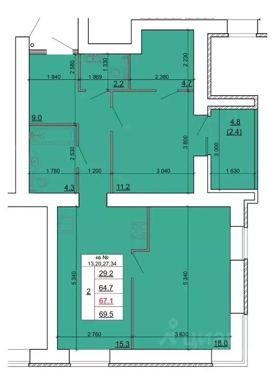 2-к кв. Костромская область, Кострома Новый город мкр,  (67.1 м) - Фото 1