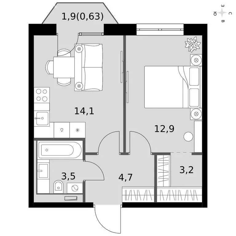 1-комнатная квартира: Казань, ЖК Фриссон (39 м) - Фото 2