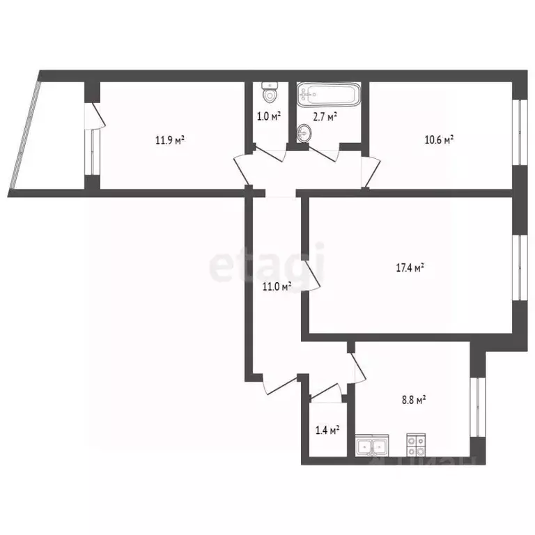 3-к кв. Смоленская область, Смоленск ул. Попова, 88 (64.8 м) - Фото 2