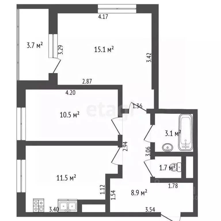 2-к кв. Тюменская область, Тюмень ул. 50 лет Октября, 75к2 (49.1 м) - Фото 2