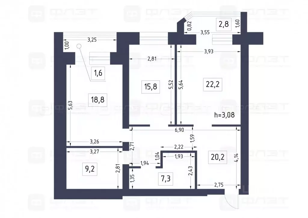 3-к кв. Татарстан, Казань ул. Мулланура Вахитова, 8 (97.9 м) - Фото 2