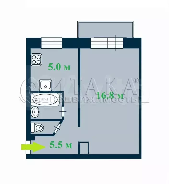 1-к. квартира, 30,7 м, 4/5 эт. - Фото 0