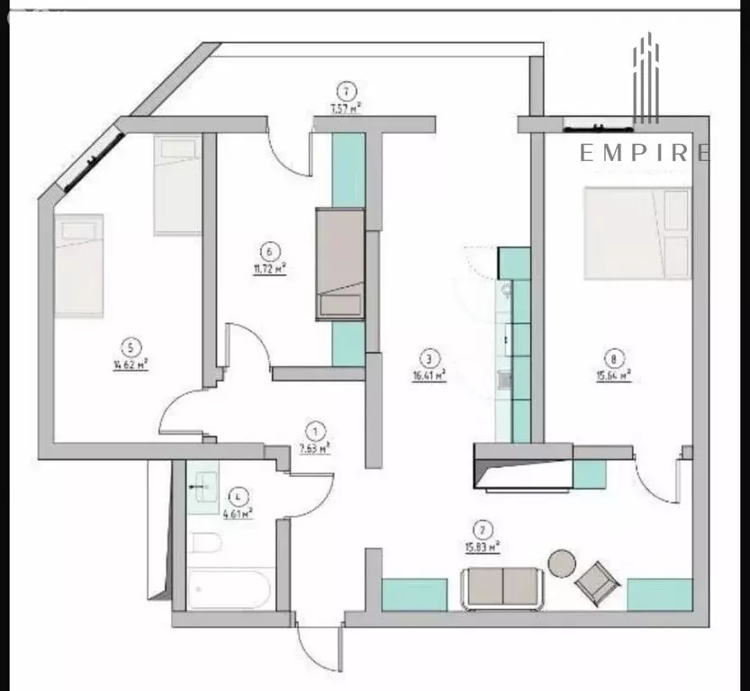 3-комнатная квартира: Грозный, улица Мира, 52Ак1 (94 м) - Фото 1