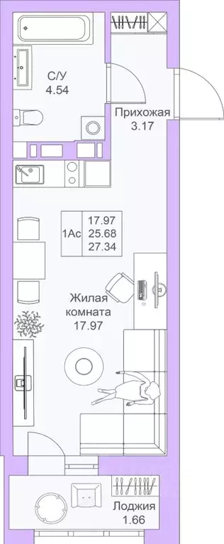 Студия Татарстан, Казань Светлая Долина жилой комплекс (27.34 м) - Фото 0