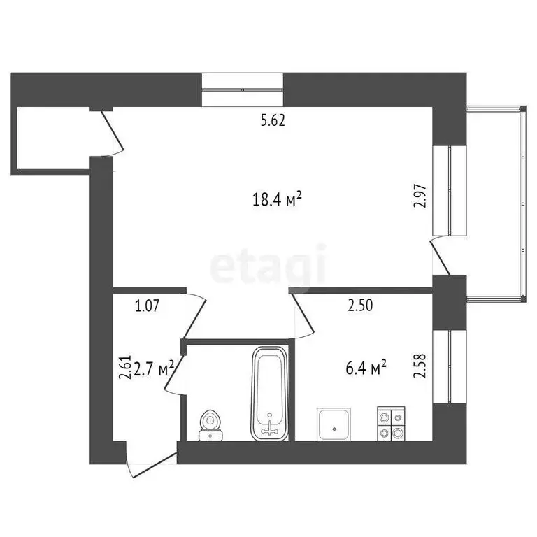 1-комнатная квартира: Тюмень, Одесская улица, 47 (32.2 м) - Фото 1