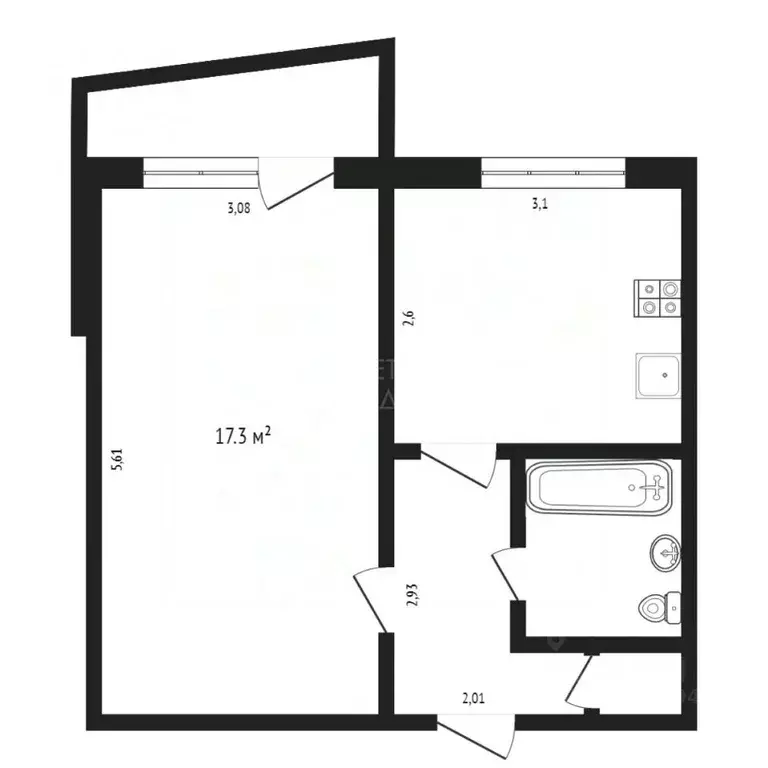 1-к кв. Тюменская область, Тюмень ул. Энергетиков, 51 (33.5 м) - Фото 1