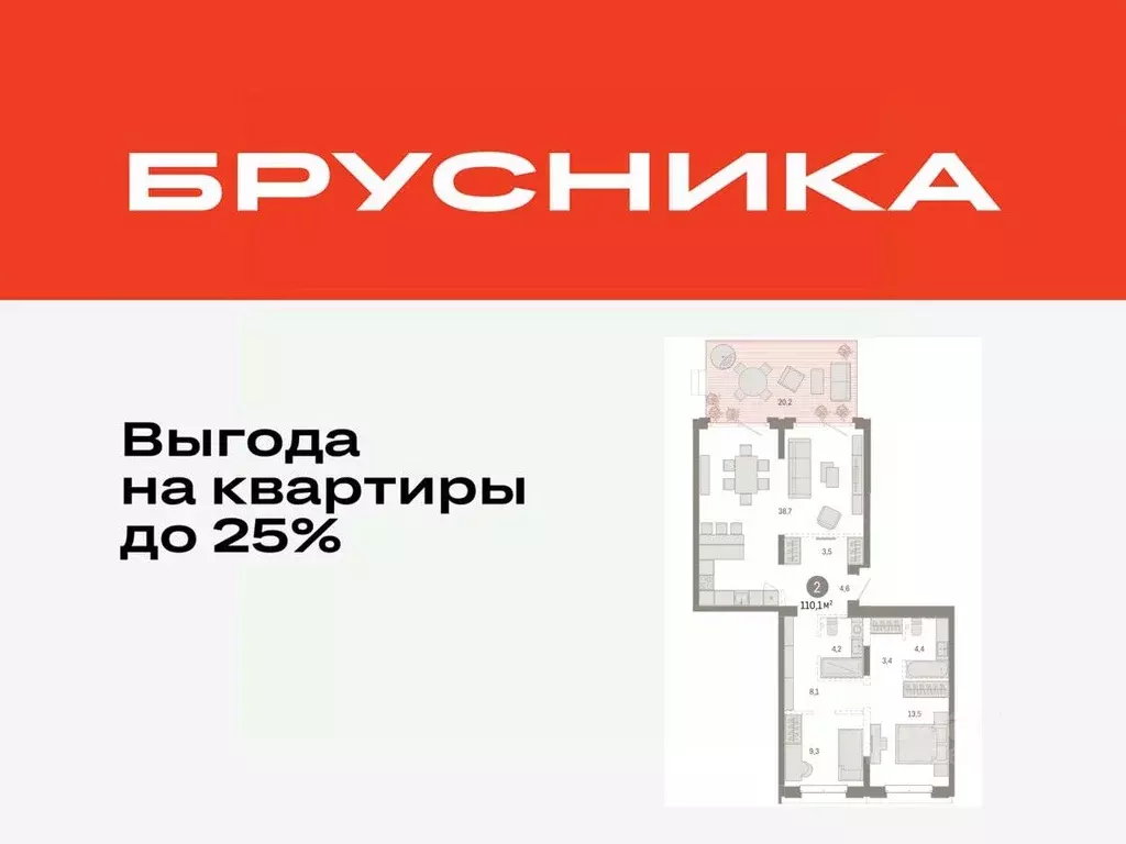 2-к кв. Тюменская область, Тюмень На Минской жилой комплекс (110.06 м) - Фото 0