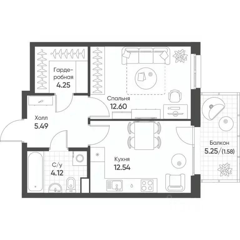 1-к кв. Татарстан, Казань Квартал Сюита жилой комплекс (40.58 м) - Фото 1