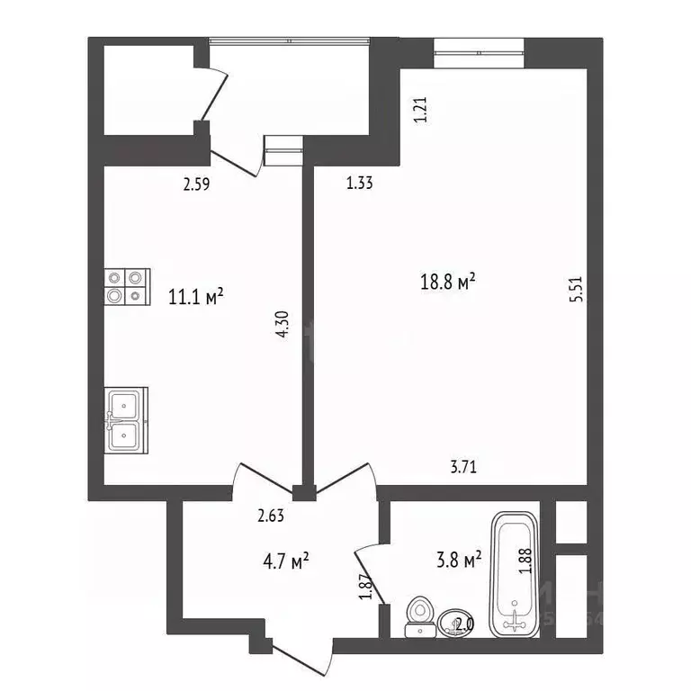 1-к кв. Крым, Симферополь ул. Грибоедова (38.4 м) - Фото 1