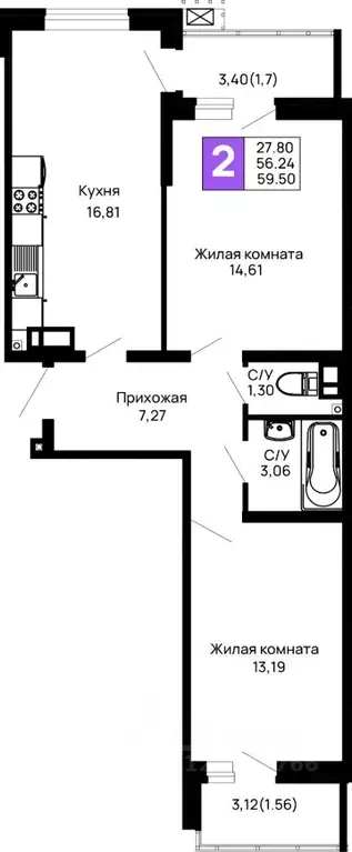 2-к кв. Адыгея, Майкоп 9 Мая ул., 14А (59.5 м) - Фото 0