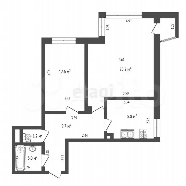 2-к. квартира, 60 м, 3/17 эт. - Фото 0