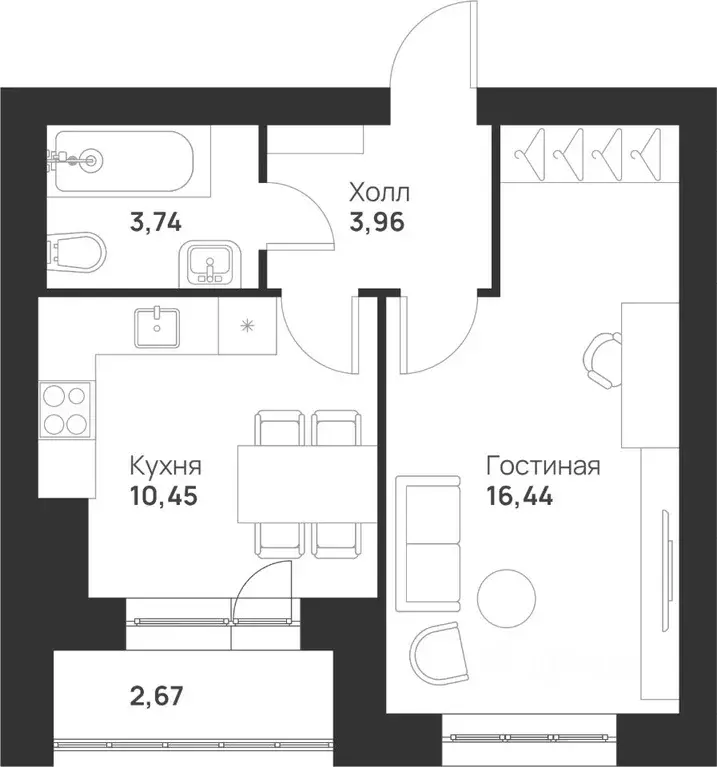 1-к кв. Тульская область, Тула Новая Тула мкр,  (37.26 м) - Фото 1