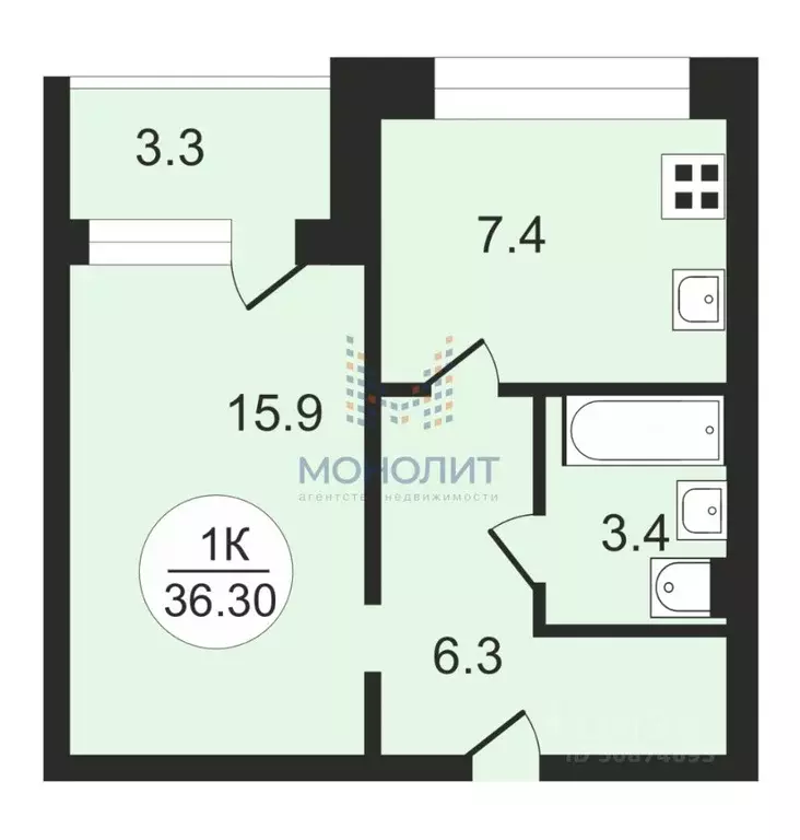 1-к кв. Московская область, Солнечногорск Банковская ул., 6 (36.3 м) - Фото 1