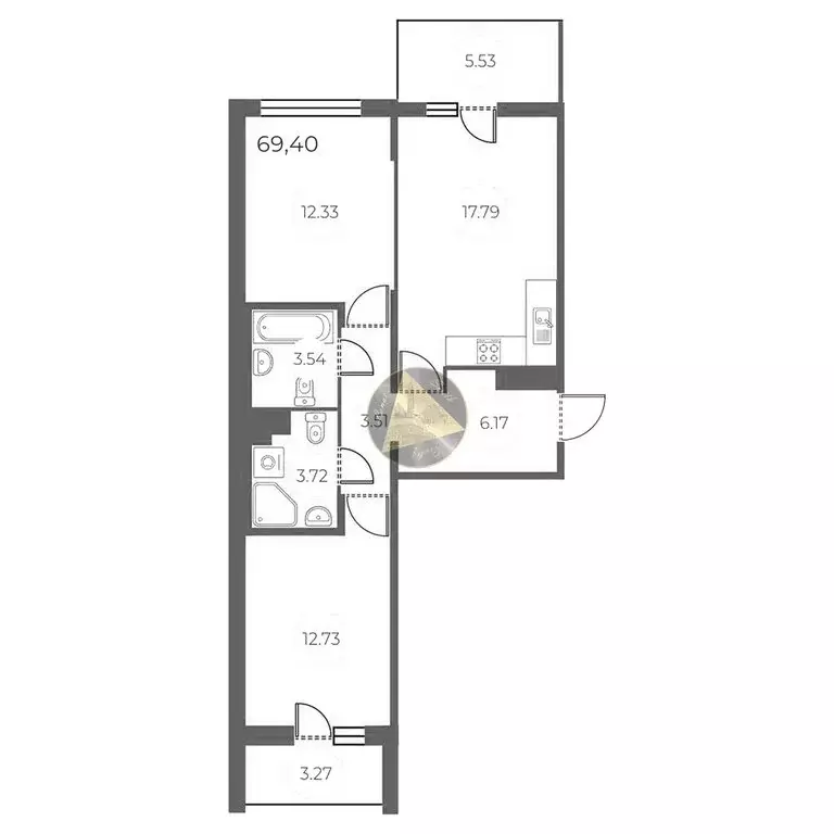 2-комнатная квартира: Санкт-Петербург, Суздальское шоссе, 8 (69.4 м) - Фото 1