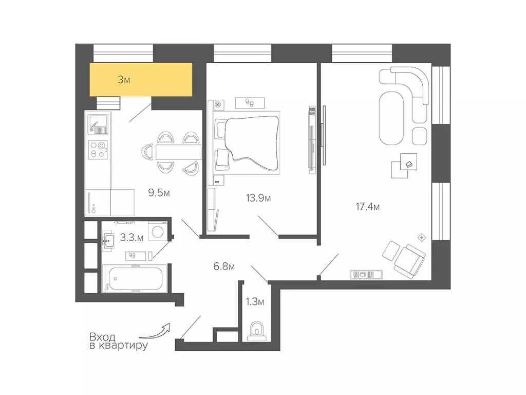 2-к кв. Санкт-Петербург Земледельческая ул., 3 (53.5 м) - Фото 2