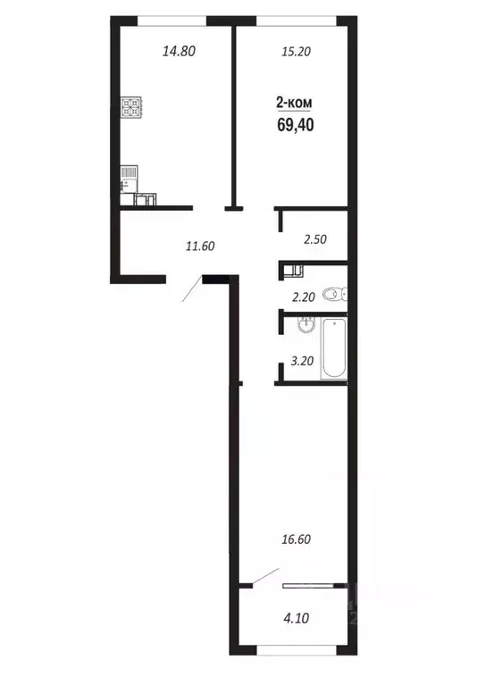 2-к кв. Омская область, Омск просп. Королева (69.3 м) - Фото 0