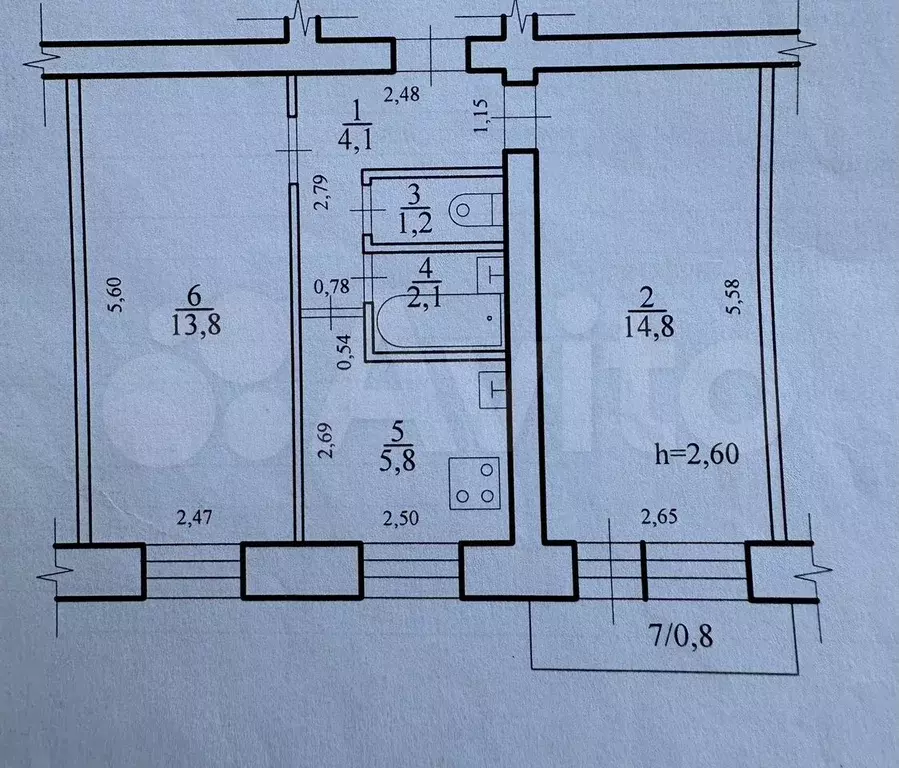 2-к. квартира, 43 м, 4/5 эт. - Фото 0