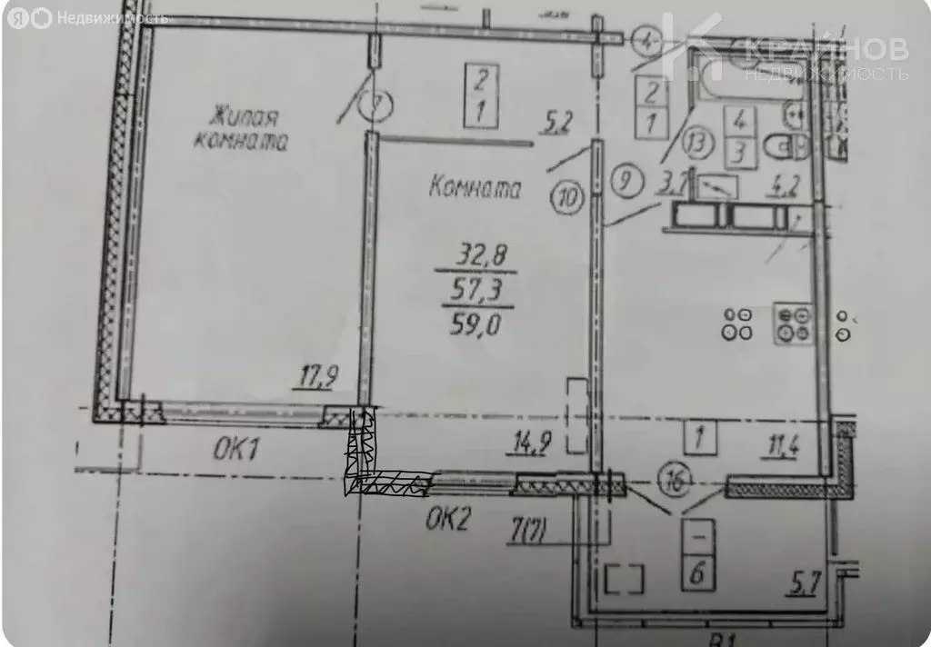 2-комнатная квартира: Воронеж, улица Ключникова, 14к4 (59 м) - Фото 1