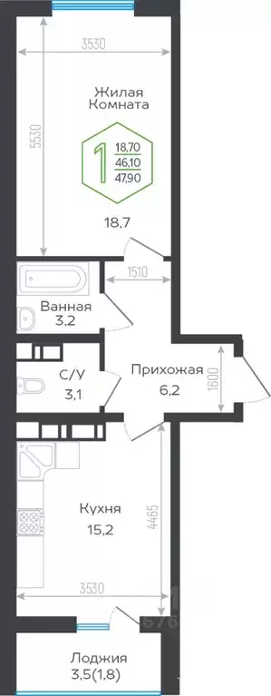 1-к кв. Краснодарский край, Краснодар Обрывная ул., 22/1 (46.5 м) - Фото 0
