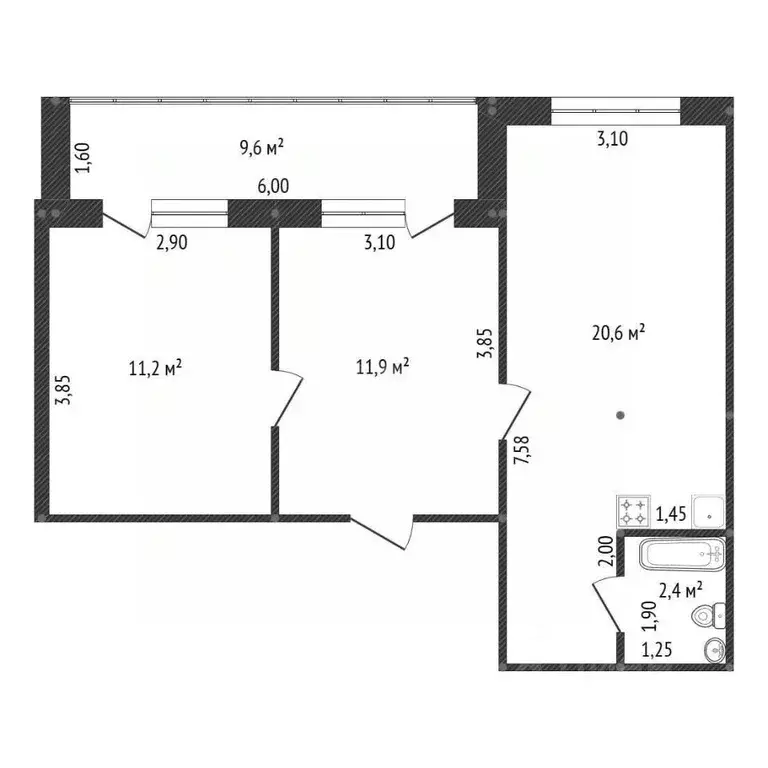 2-к кв. Башкортостан, Уфа Молодежный бул., 3 (50.9 м) - Фото 1