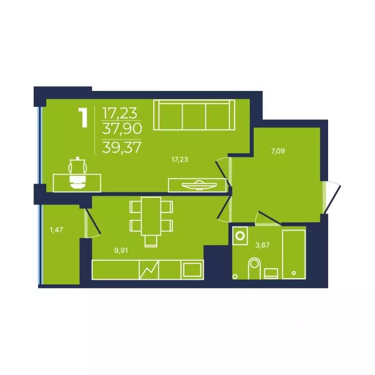 1-к кв. Башкортостан, Уфа ул. Майора Доставалова, 1 (39.37 м) - Фото 1