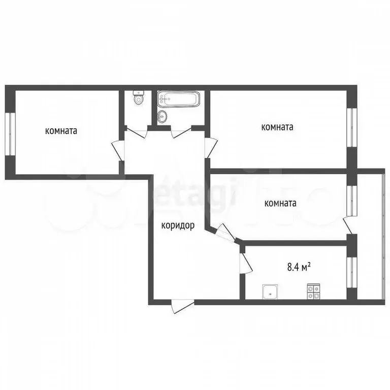 3-к. квартира, 60,5 м, 2/9 эт. - Фото 0