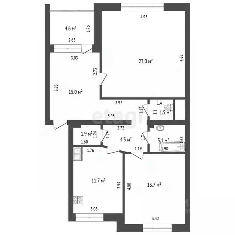 2-к кв. Тамбовская область, Тамбов Советская ул., 35к2 (74.2 м) - Фото 2