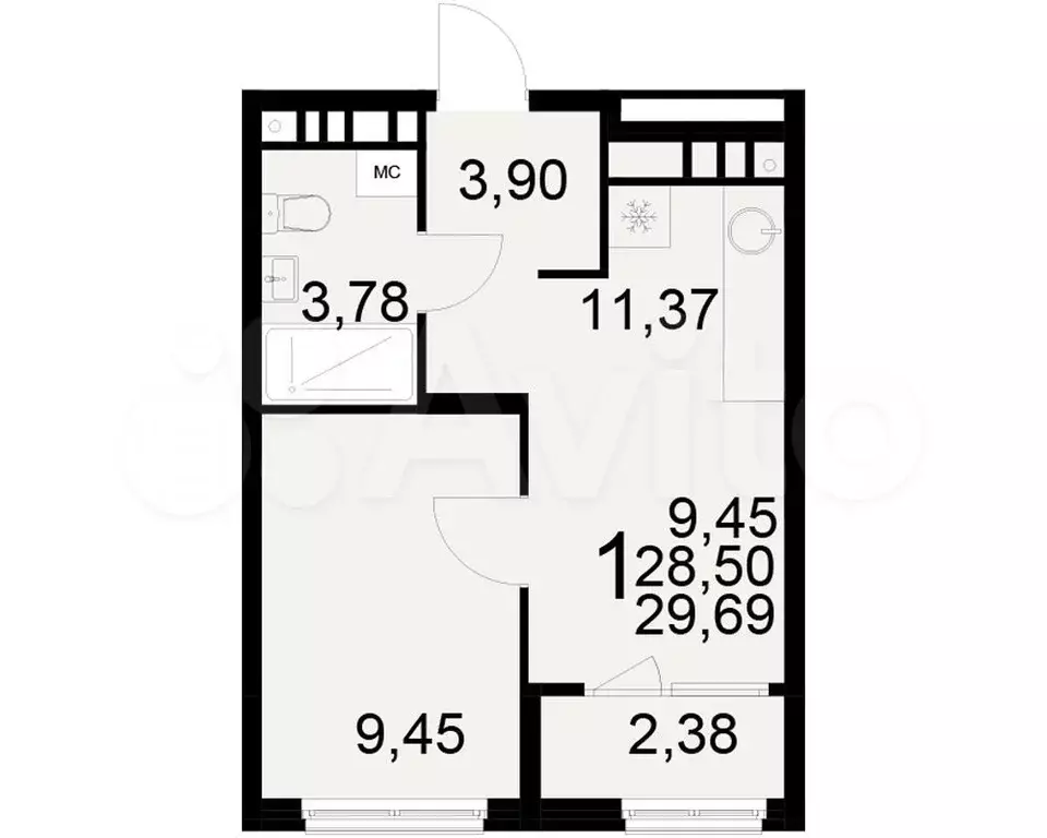 Квартира-студия, 29,7 м, 8/17 эт. - Фото 1
