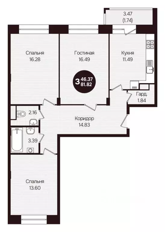 3-к кв. Чувашия, Новочебоксарск ул. Воинов-интернационалистов, поз24 ... - Фото 1