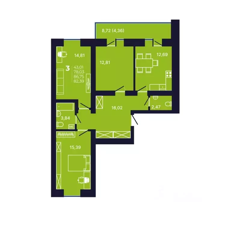 3-к кв. Башкортостан, Уфа Затон-Восточный жилрайон, Новаленд мкр,  ... - Фото 0