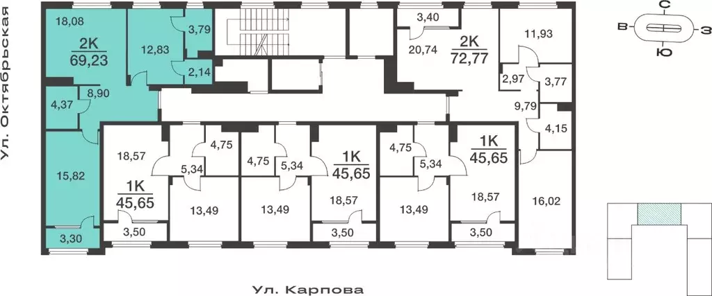 2-к кв. Тульская область, Тула ул. Карпова, 103А (69.23 м) - Фото 2