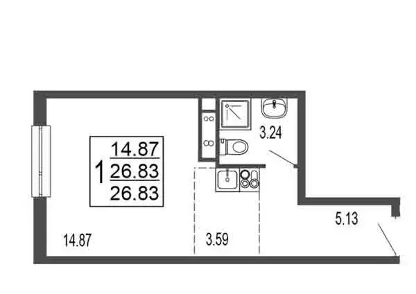 Квартира-студия: Лыткарино, 6-й микрорайон, 15Г (26.83 м) - Фото 0