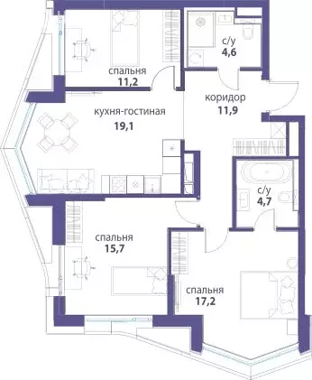 3-комнатная квартира: Москва, ЮВАО, район Лефортово, ЖК Символ (84.4 ... - Фото 0