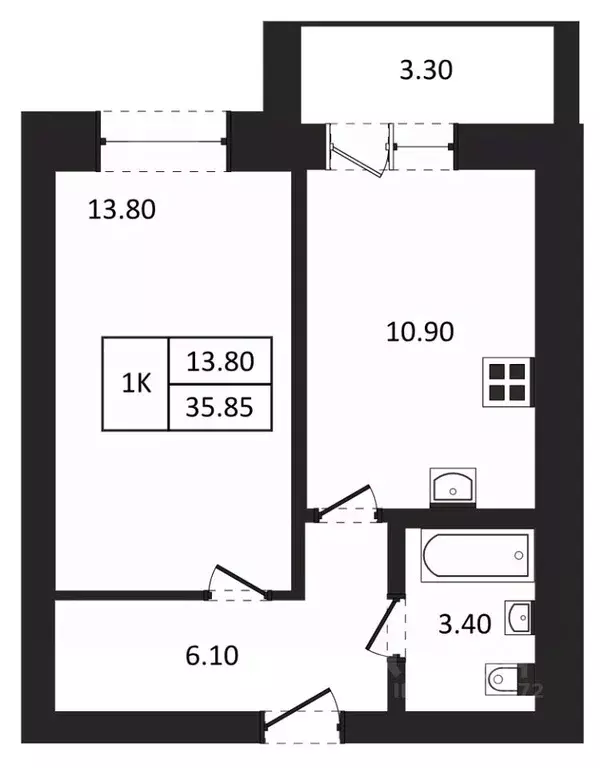 1-к кв. Новосибирская область, Новосибирск  (35.85 м) - Фото 0