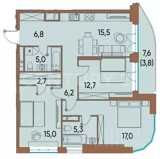 3-к кв. Москва ул. Нижние Мневники, 9 (90.0 м) - Фото 1