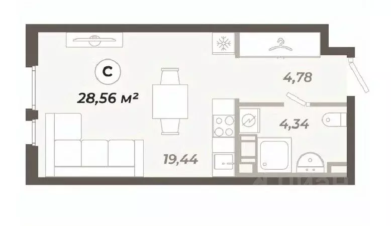 Студия Санкт-Петербург ул. Коли Томчака, 21Д (28.56 м) - Фото 0