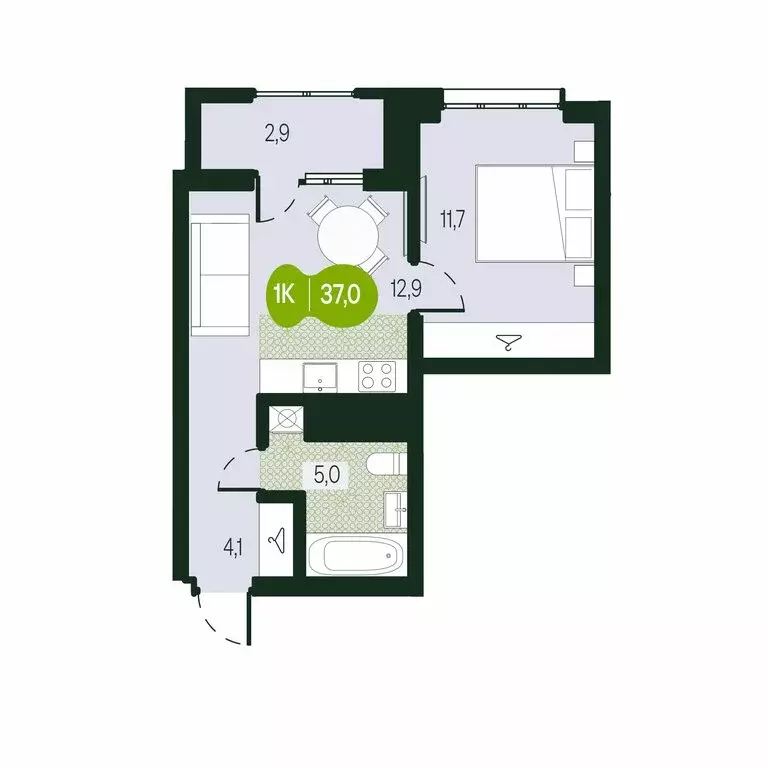 1-комнатная квартира: Чита, микрорайон Каштакский (37 м) - Фото 0