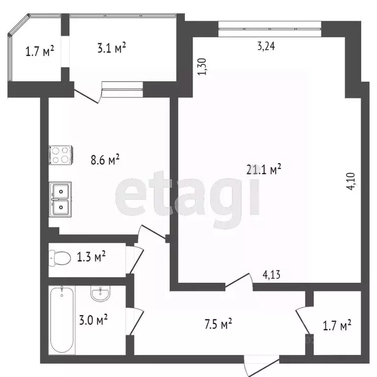 1-к кв. Ханты-Мансийский АО, Сургут Игоря Киртбая ул., 21/2 (43.4 м) - Фото 1